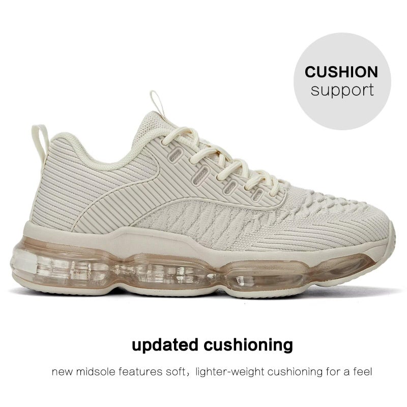 Luogoks Womens Walking Running Shoes Air Cushion Basketball Sneakers Fashion Tennis Breathable Sport Gym Fitness Cross Trainers Shoes Khaki - Image 4