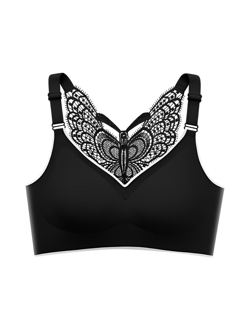 REOCLE Women's Wire-Free Push Up Bra Seamless Front Closure Lace Butterfly Daily Bra Butterfly Embroidery Front Closure Bra Adjustable Butterfly Back Bras - Image 2