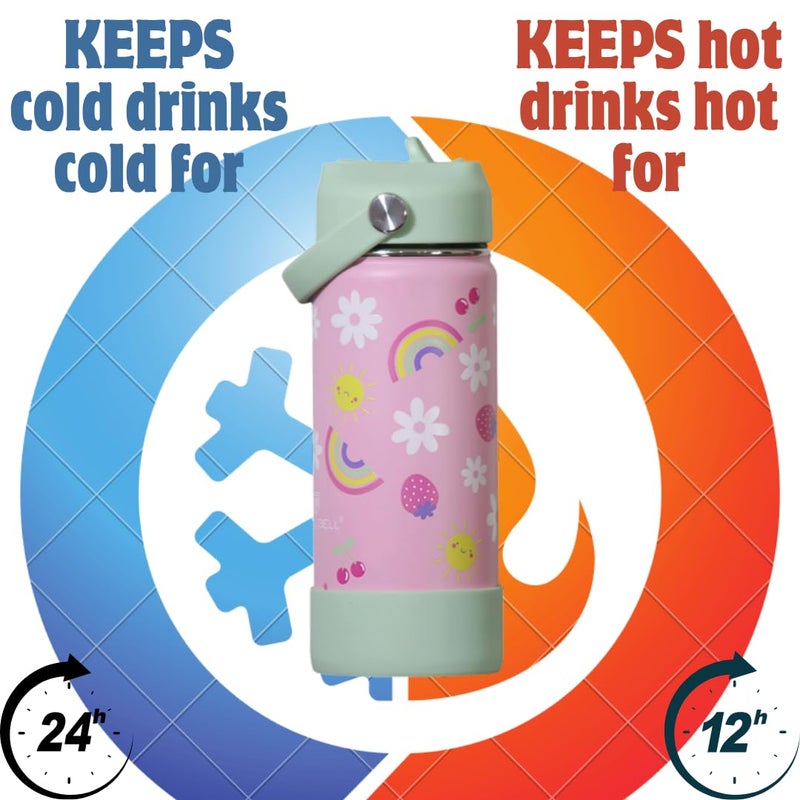 TOM  BELL Insulated Water Bottle for Kids 500ml,Double Wall Water Bottle for School, Sipper Bottle,Hot and Cold, Premium 304 Stainless Steel. (Flower, 500ml) - Image 2