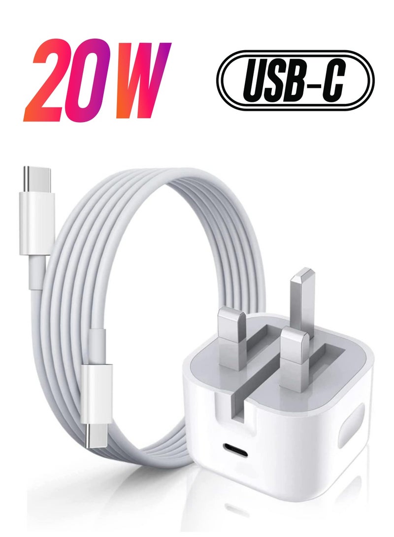 ELTRAZONE (20W) USB-C Fast Charger For iPad Pro 12.9), USB C to USB C Cable Fast Wall Charger And Plug Power Adapter (For iPad Pro 11 inch 2021/2020/2018,) iPad Mini 6th, (Pixel 6/5/3XL/Galaxy (1m) - Image 1
