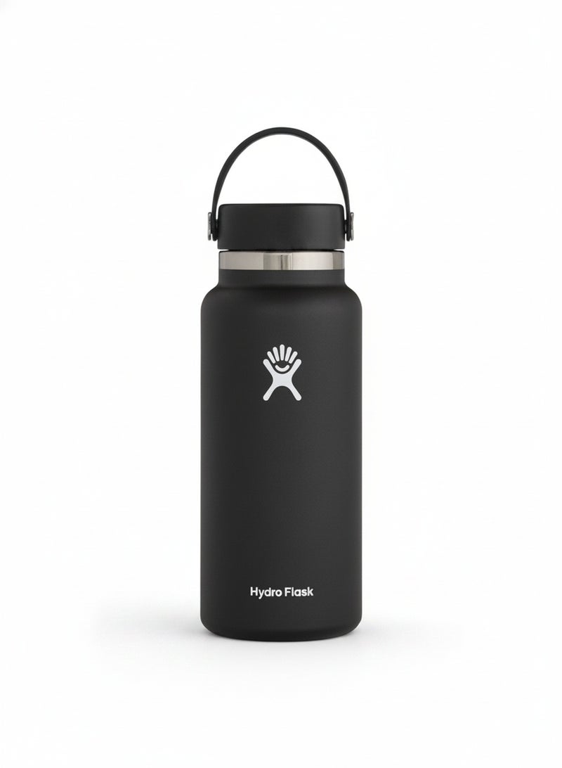 Hydro Flask Wide Mouth Water Bottle 946ml Double Wall Vacuum Insulated 18/8 Stainless Steel Tumbler Flex Cap with Rubber Carry Handle Keeps Cold 24H Hot 12H Leakproof Flask for Camping Hiking Gym Yoga Outdoor Travel Matte Multi Colors - Image 1