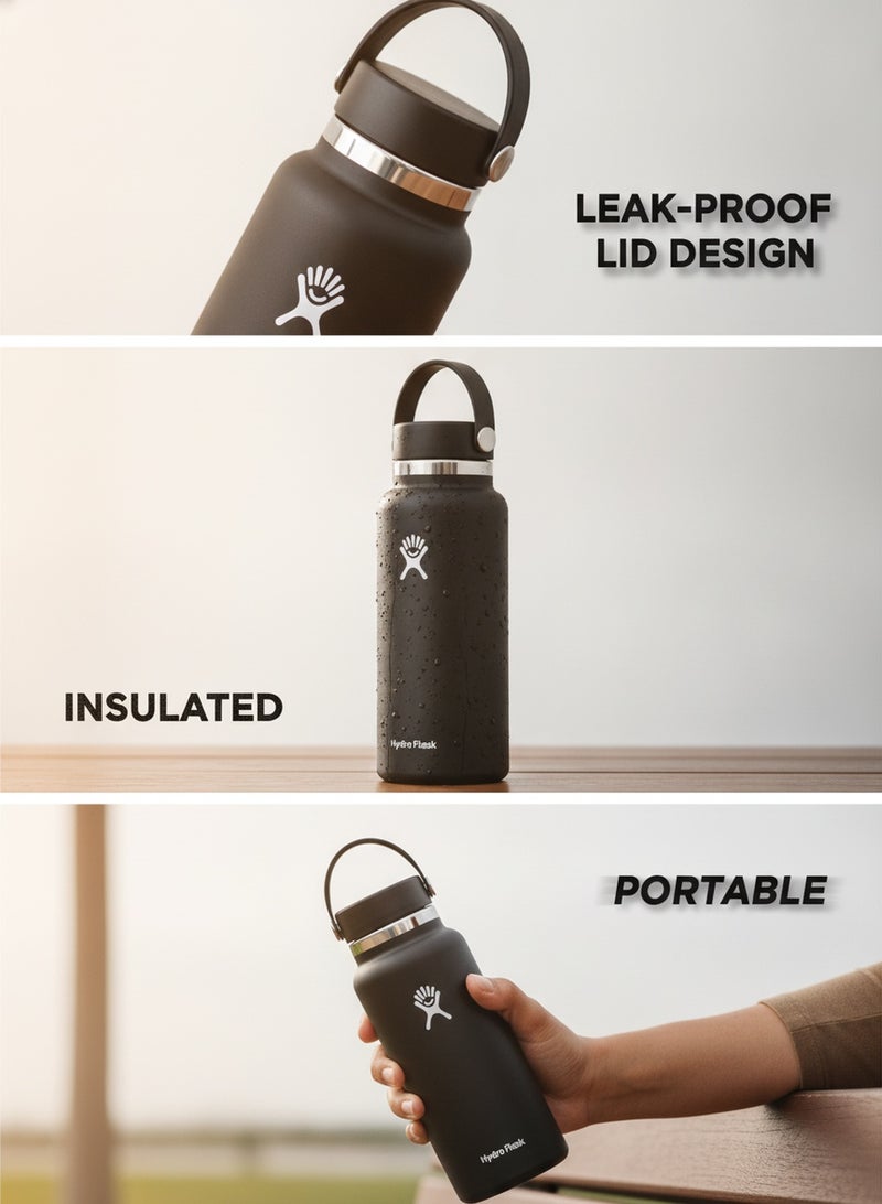 Hydro Flask Wide Mouth Water Bottle 946ml Double Wall Vacuum Insulated 18/8 Stainless Steel Tumbler Flex Cap with Rubber Carry Handle Keeps Cold 24H Hot 12H Leakproof Flask for Camping Hiking Gym Yoga Outdoor Travel Matte Multi Colors - Image 5