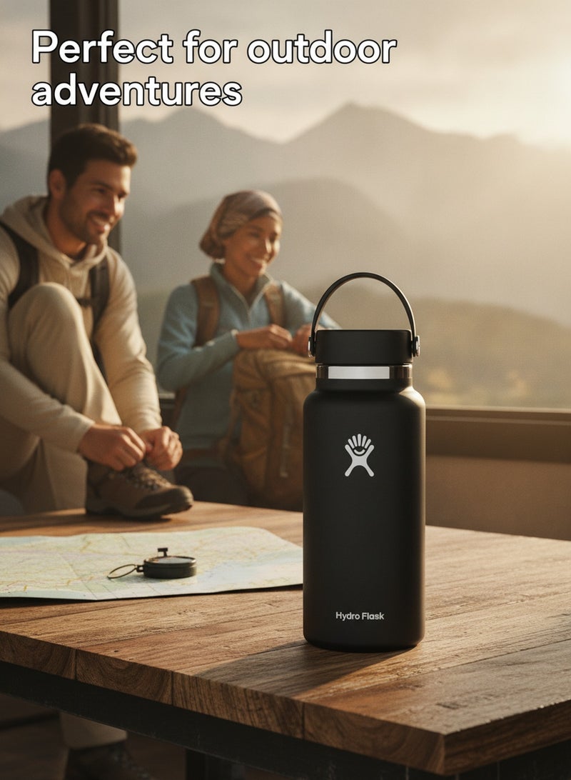 Hydro Flask Wide Mouth Water Bottle 946ml Double Wall Vacuum Insulated 18/8 Stainless Steel Tumbler Flex Cap with Rubber Carry Handle Keeps Cold 24H Hot 12H Leakproof Flask for Camping Hiking Gym Yoga Outdoor Travel Matte Multi Colors - Image 3