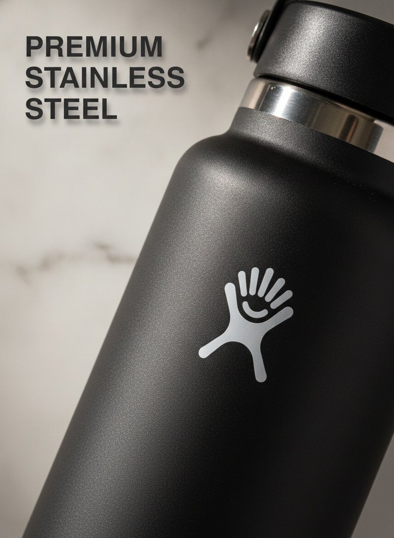 Hydro Flask Wide Mouth Water Bottle 946ml Double Wall Vacuum Insulated 18/8 Stainless Steel Tumbler Flex Cap with Rubber Carry Handle Keeps Cold 24H Hot 12H Leakproof Flask for Camping Hiking Gym Yoga Outdoor Travel Matte Multi Colors - Image 4