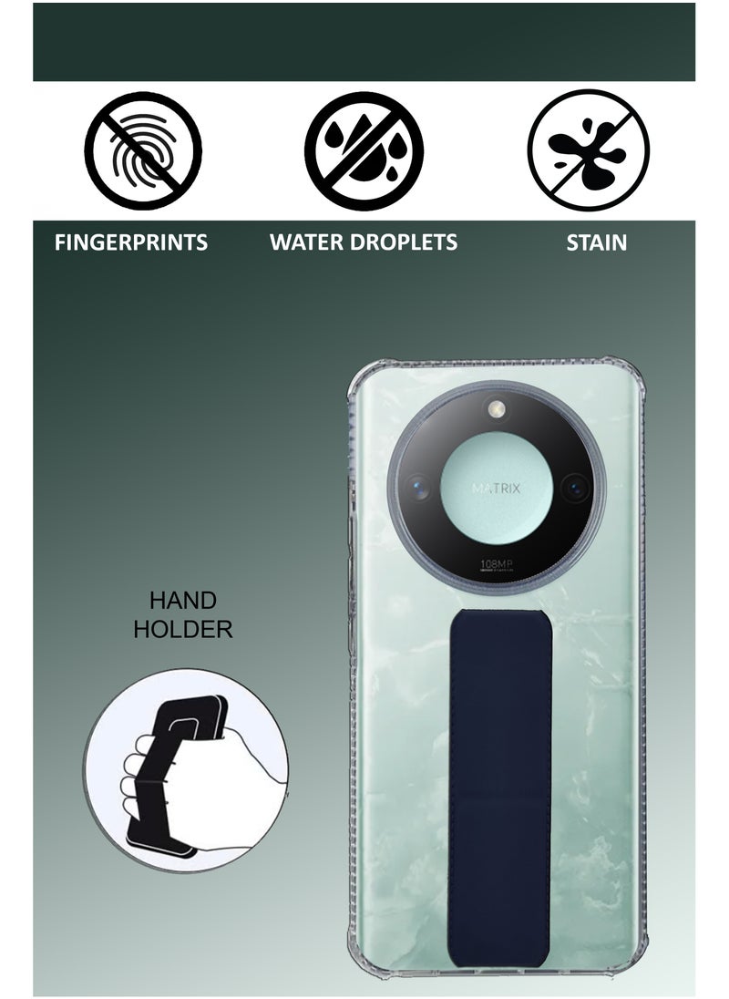 Generic - For Honor X9c Smart - Transparent Shock Proof Silicone- Magnetic Case With Hand Grip Holder & Kickstand -Clear/Navy Blue - Image 1
