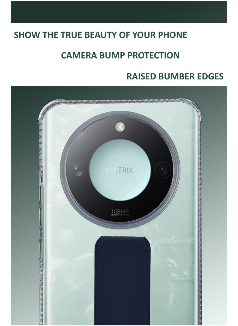 Generic - For Honor X9c Smart - Transparent Shock Proof Silicone- Magnetic Case With Hand Grip Holder & Kickstand -Clear/Navy Blue - Image 1