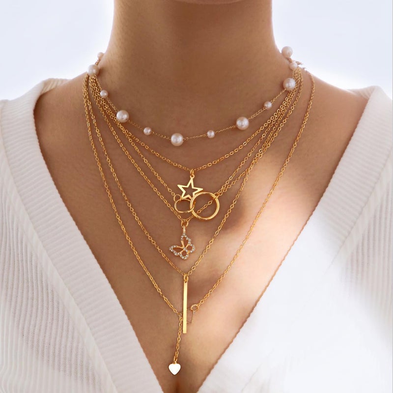 IFNODO 46Pcs Gold Jewelry Set for Women with 5 Necklace, 12 Bracelet, 5 Hoop Earrings, 15 Stud Earrings and 9 Rings Jewelry Set For Gifts for Women. - Image 4