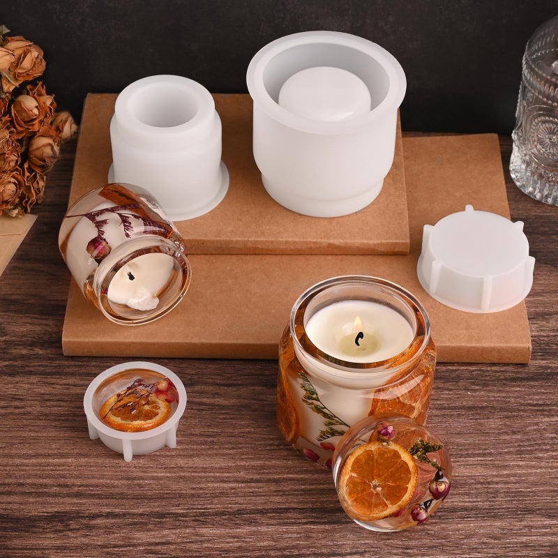 Actvty Jar Silicone Molds, Jar Resin Mold with Lids, 2 Sets of Candle Jar Molds of Different Sizes, Epoxy Resin Casting Mold for DIY Jewelry Storage Box, Candle Jar, Craft Gifts - Image 4