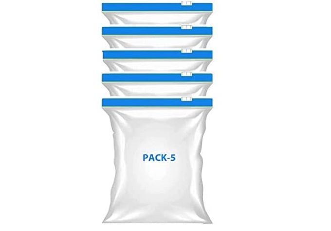 ZIP LOCK PLASTIC BAGS FOR FRIDGE FOOD COVER REUSABLE BAG TO STORE VEGETABLES IN FRIDGE ZIPPER POUCHES BPA FREE ZIPLOCK BAG FOR STORAGE FREEZER REUSABLE WASHABLE ZIPPER BAGS PACK OF 5