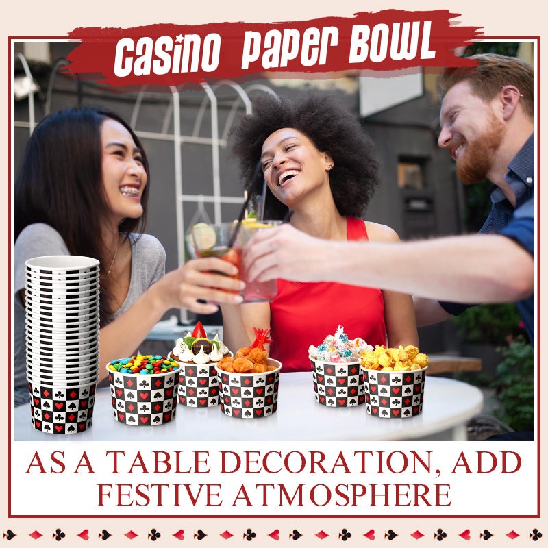 Funnymoom 50 Pack Casino Ice Cream Cups 9 oz Poker Disposable Dessert Bowls Paper Soup Bowls Playing Card Snack Cups for Hot or Cold Food for Casino Night Birthday Party Supplies - Image 3