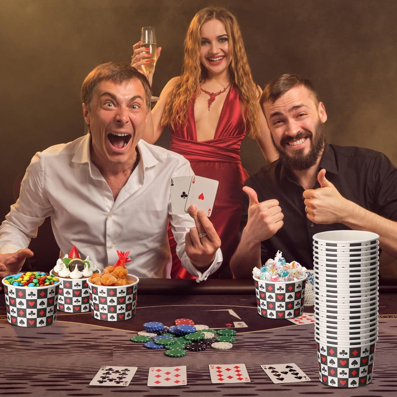 Funnymoom 50 Pack Casino Ice Cream Cups 9 oz Poker Disposable Dessert Bowls Paper Soup Bowls Playing Card Snack Cups for Hot or Cold Food for Casino Night Birthday Party Supplies - Image 4