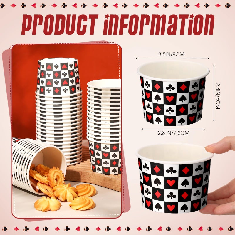Funnymoom 50 Pack Casino Ice Cream Cups 9 oz Poker Disposable Dessert Bowls Paper Soup Bowls Playing Card Snack Cups for Hot or Cold Food for Casino Night Birthday Party Supplies - Image 1