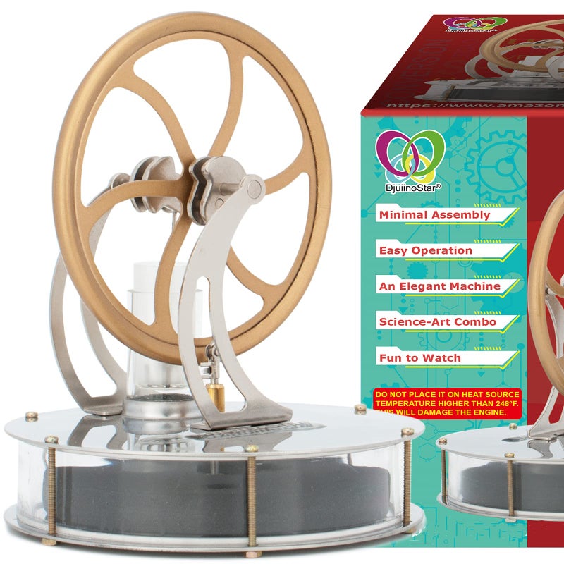DjuiinoStar Most Classical Low Temperature Stirling Engine, Unique Coffee Timer, Best Gift Option, Educational Toy, Steam Engine Model DLTD-303 - Image 1