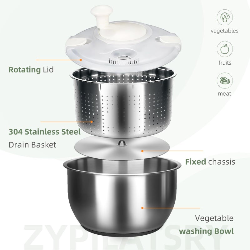Zypilatsry 6L-Stainless Steel Salad Rotator, Vegetable Dishwasher,Lettuce Cleaner and Dryer, Kitchen Strainers. - Image 5