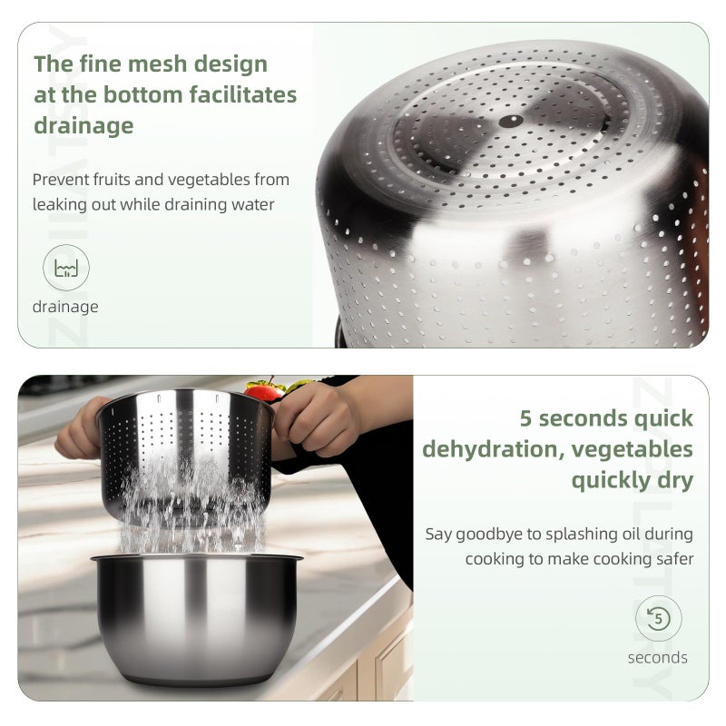 Zypilatsry 6L-Stainless Steel Salad Rotator, Vegetable Dishwasher,Lettuce Cleaner and Dryer, Kitchen Strainers. - Image 3