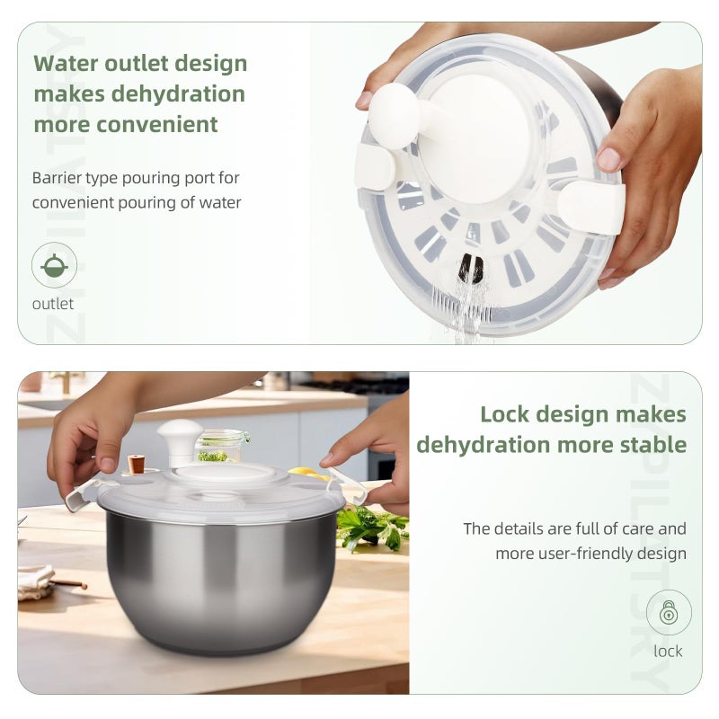 Zypilatsry 6L-Stainless Steel Salad Rotator, Vegetable Dishwasher,Lettuce Cleaner and Dryer, Kitchen Strainers. - Image 4