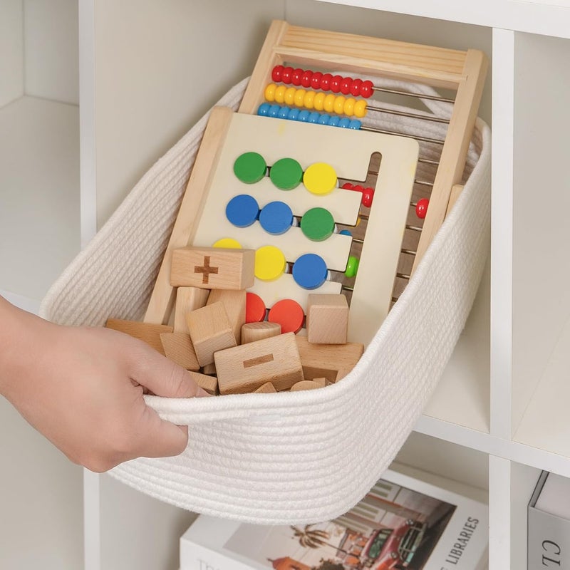 CubesLand Cute and Durable Small Cotton Rope Basket for Organizing Woven Closet Storage BinShelves Closet Storage Basket Bathroom Storage Organizer Bin Nursery Toy Basket Bin White Basket - Image 5