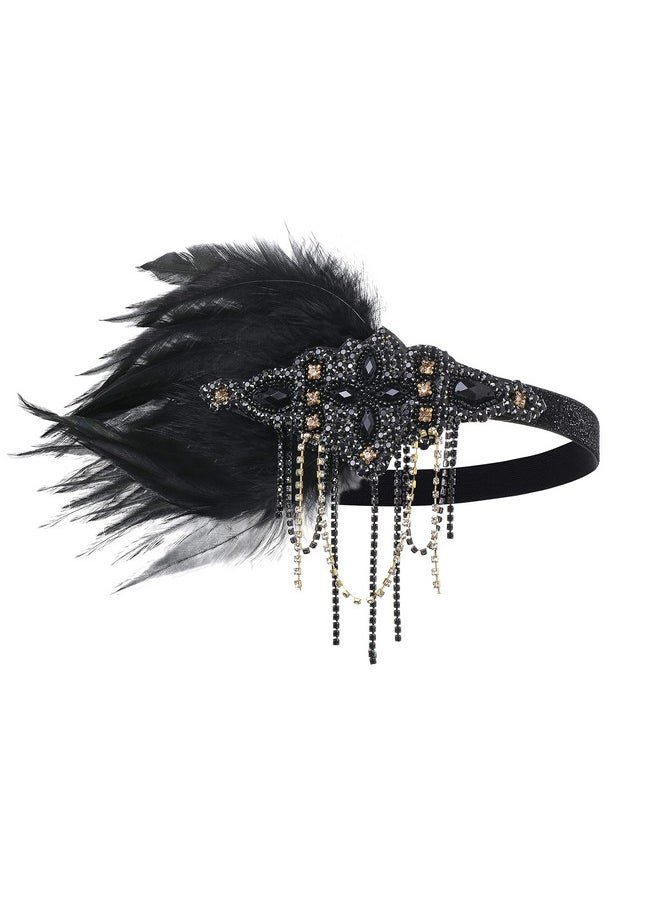 1920S Flapper Headpiece 20S Gatsby Black Feather Headband Roaring 20S Hair Accessories With Crystal Beads (Black Gold) - pzsku/ZF45EA1E196B7AA59B74BZ/45/_/1735567120/c1d14fd6-2c2b-471f-b0e3-77166cb17ce8