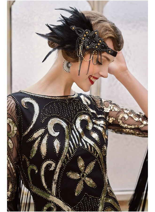 1920S Flapper Headpiece 20S Gatsby Black Feather Headband Roaring 20S Hair Accessories With Crystal Beads (Black Gold) - pzsku/ZF45EA1E196B7AA59B74BZ/45/_/1735567191/ce504c85-36ee-4199-8819-d60721f1a5ef