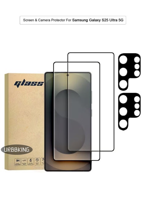 [2+2 Pack] Samsung Galaxy S25 Ultra HD Full Coverage Screen Protector with Camera Lens Protector, Touch Sensitive Ultrasonic Fingerprint Unlock, HD 9H Hardness Bubble Free Scratch Resistant, Case Friendly