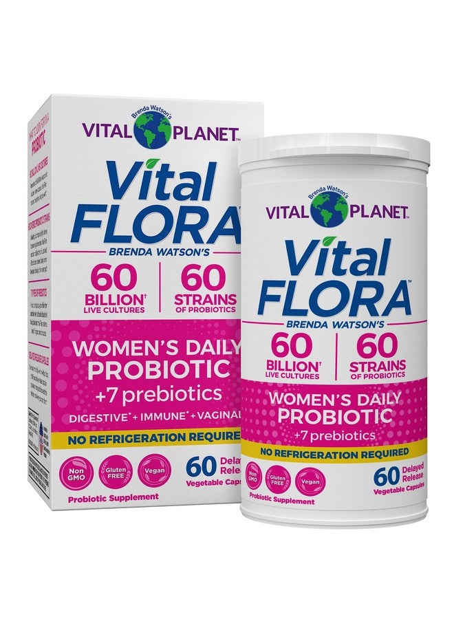 فيتل بلانت Vital Planet - Vital Flora Women's Daily Probiotic 60 Billion CFU، سلالات متنوعة، بريبايوتيك عضوي، دعم مهبلي ومناعي، بروبيوتيك لصحة الجهاز الهضمي للنساء، 60 كبسولة - Image 1