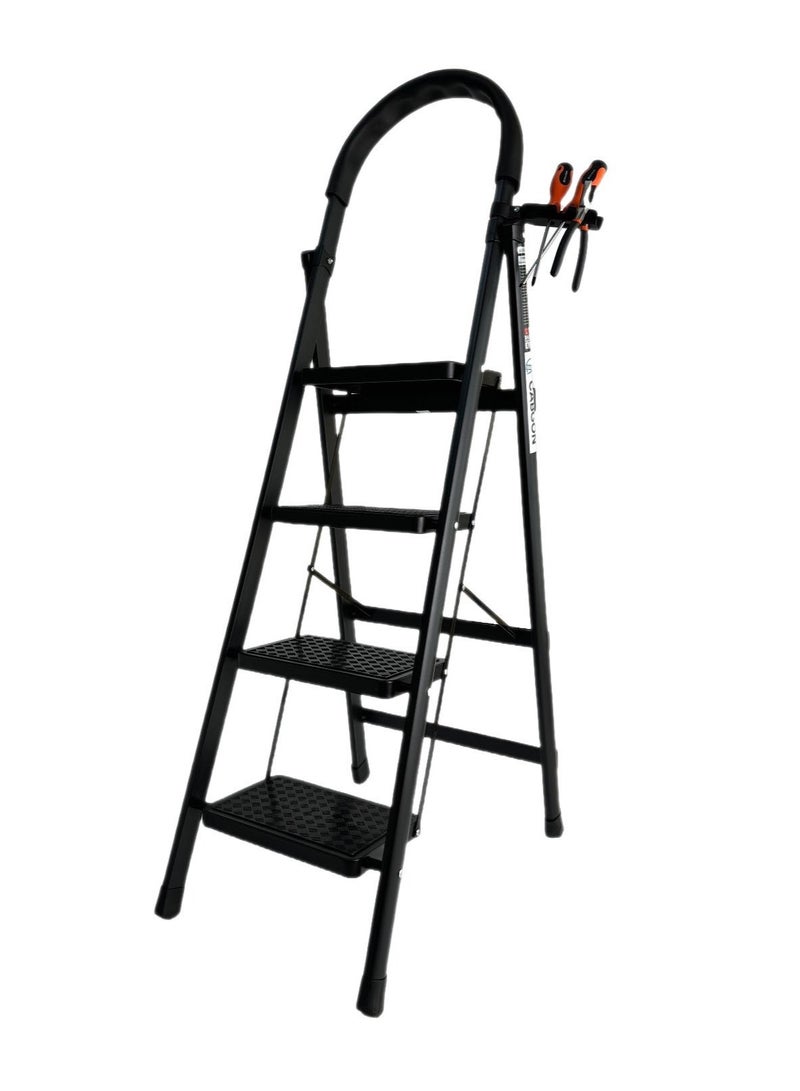CABGON 4 Step Folding Ladder for Home Use，Foldable Steel Step Stool with Safey Handrail, Non-Slip Pedals, Compact Lightweight Ladder for Indoor (Black，4 steps) - Image 1