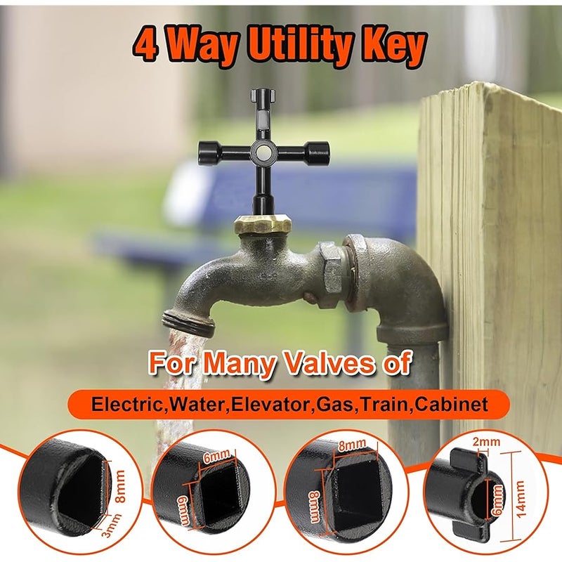 Eapele Water Meter Key 16 inch Enforced Steel T-Handle With 4-way Multi-Functional Chuck Key Drill Press - Image 4