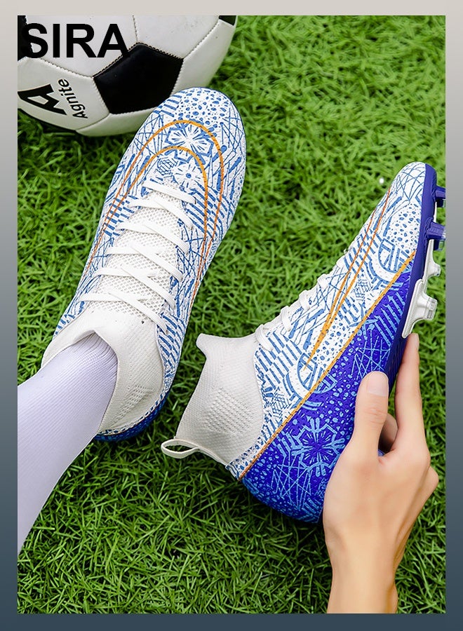 SIRA Men's High-Top Soccer Cleats - White Football Shoes with TPU Long Studs | Ankle Support | Breathable Mesh | For Training u0026 Competitive Matches (FG/AG Compatible) - Image 1