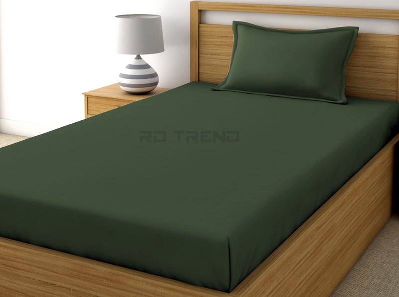 RD TREND® Premium Elastic Fitted Bedsheets for Single Bed Size (72 x 48 x 8 Inches) with 1 Pillow Cover Size (18x28 Inches) Color- Military Green - Image 4