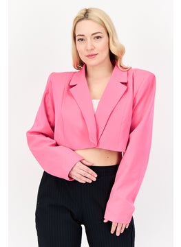 I SAW IT FIRST Women Regular Fit Plain Crop Blazer, Pink  - Image 1