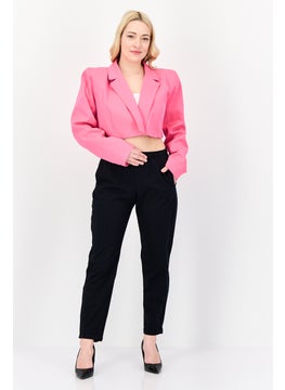 I SAW IT FIRST Women Regular Fit Plain Crop Blazer, Pink  - Image 2