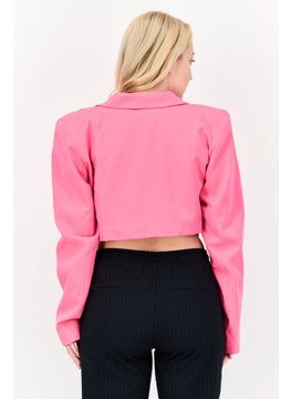I SAW IT FIRST Women Regular Fit Plain Crop Blazer, Pink  - Image 3