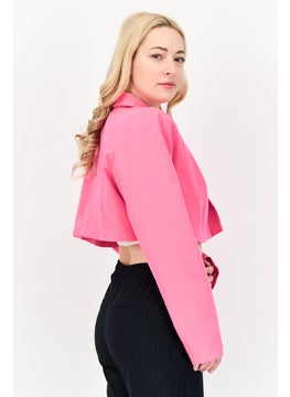I SAW IT FIRST Women Regular Fit Plain Crop Blazer, Pink  - Image 4