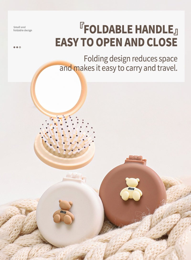 BEIRUI فرشاة شعر قابلة للطي مكونة من 3 قطع مع مرآة صغيرة - فرشاة شعر قابلة للطي للسفر، أداة تصفيف للشعر للصالة الرياضية والسفر والمحفظة والسباحة - Image 2