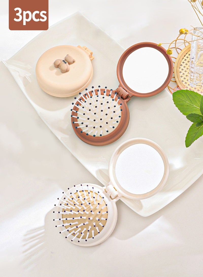 BEIRUI فرشاة شعر قابلة للطي مكونة من 3 قطع مع مرآة صغيرة - فرشاة شعر قابلة للطي للسفر، أداة تصفيف للشعر للصالة الرياضية والسفر والمحفظة والسباحة - Image 1