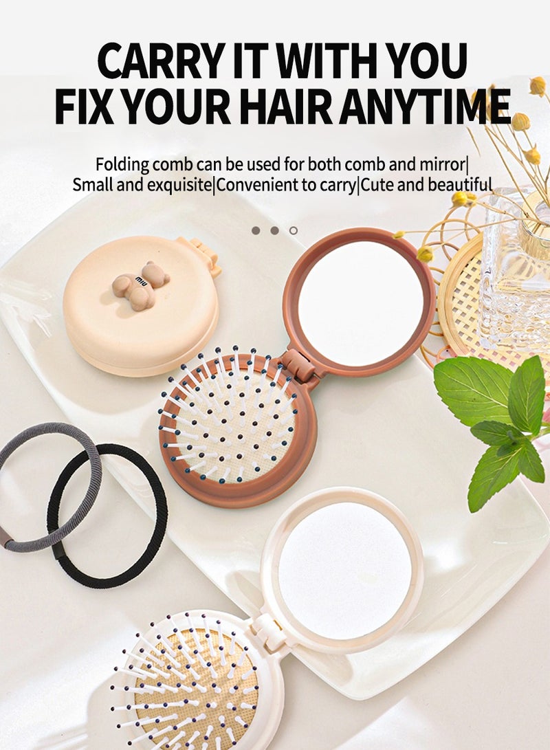 BEIRUI فرشاة شعر قابلة للطي مكونة من 3 قطع مع مرآة صغيرة - فرشاة شعر قابلة للطي للسفر، أداة تصفيف للشعر للصالة الرياضية والسفر والمحفظة والسباحة - Image 5