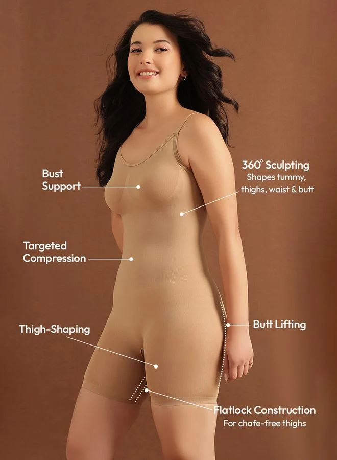Clovia Beige Plain Seamless Sculpting Bodysuit