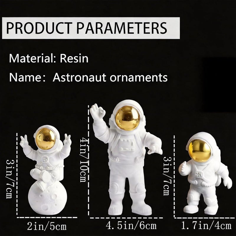 WANCHIY 3pcs Resin Spaceman Statues Model, Astronaut Ornaments Home Décor Accents – Mini Astronaut Figures for Desktop, Car, Cake Topper or Space Gift Decor (Gold) - Image 4