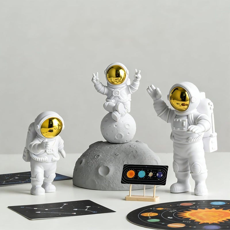 WANCHIY 3pcs Resin Spaceman Statues Model, Astronaut Ornaments Home Décor Accents – Mini Astronaut Figures for Desktop, Car, Cake Topper or Space Gift Decor (Gold) - Image 5