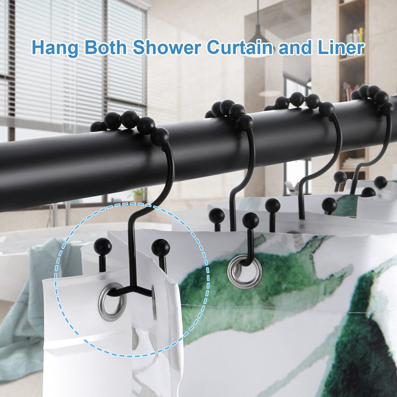 TENOVEL Shower Curtain Hooks Rings, TENOVEL Double Sided Shower Hooks Rust Proof for Bathroom Shower Rods Curtain, Durable Stainless Steel Bathroom Shower Curtain Hangers, Matte Black, Set of 12 - Image 2