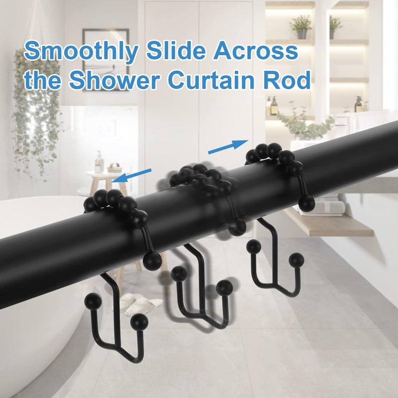 TENOVEL Shower Curtain Hooks Rings, TENOVEL Double Sided Shower Hooks Rust Proof for Bathroom Shower Rods Curtain, Durable Stainless Steel Bathroom Shower Curtain Hangers, Matte Black, Set of 12 - Image 3