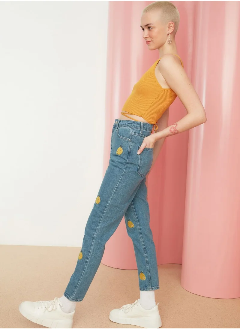 trendyol Embroidered High Waist Jeans