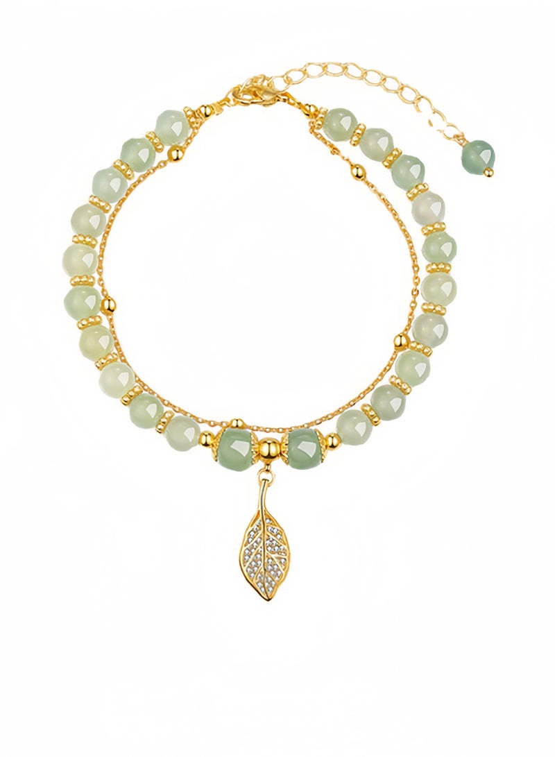 Green Hotan Jade Bracelet Gold Bracelet Double Layer Ladies Gift Sparkling Diamond - Image 1