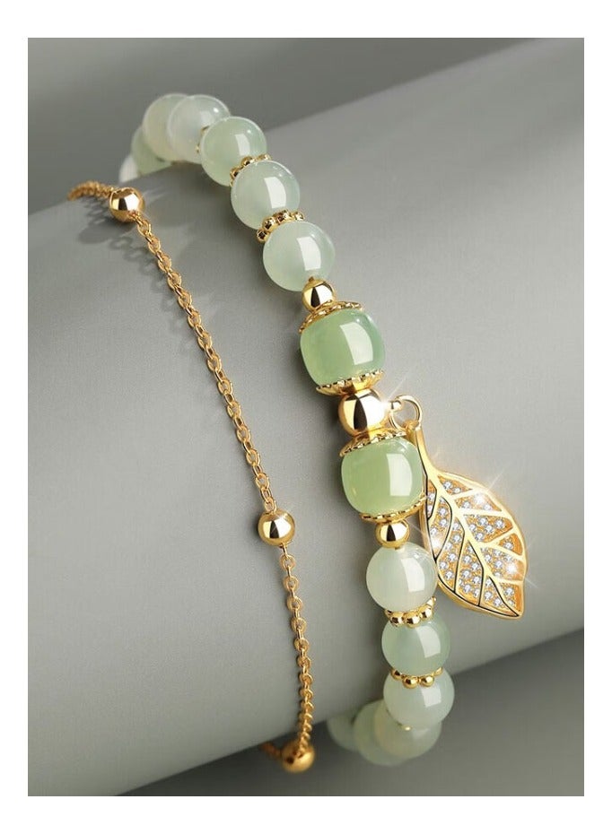 Green Hotan Jade Bracelet Gold Bracelet Double Layer Ladies Gift Sparkling Diamond - Image 2