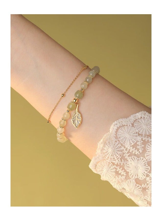 Green Hotan Jade Bracelet Gold Bracelet Double Layer Ladies Gift Sparkling Diamond - Image 3