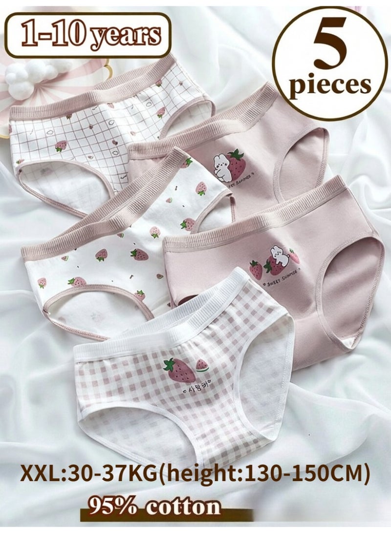5 Pack Girls' Pure Cotton Underwear Briefs, Cute Cartoon, Breathable - Image 1