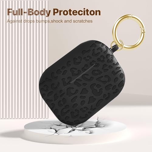Gawnock Engraved Leopard Case Compatible with AirPods Pro 2 Case Cover 2022,Soft Silicone Caeving Cover for Women Girls, Black - Image 4