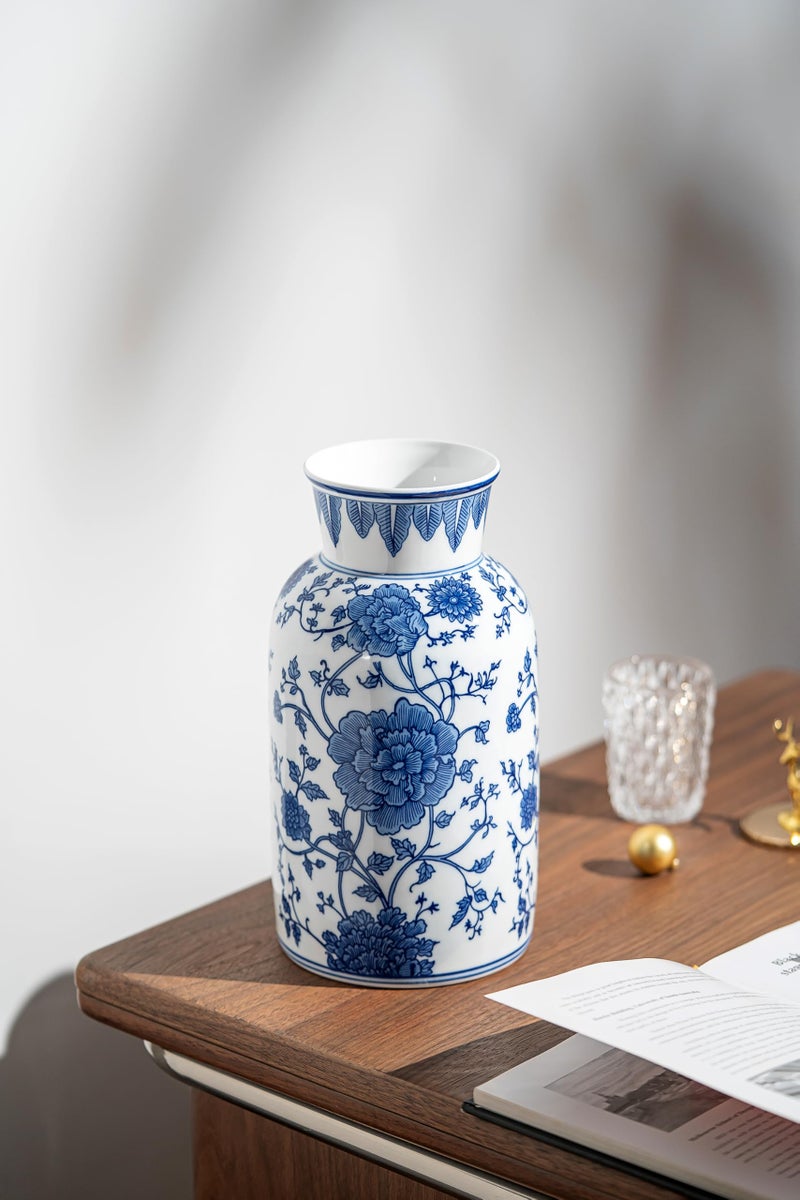 GaLouRo Modern Blue and White Porcelain Vase - Chinoiserie Ginger Jar for Home Decor, Floral Arrangement, 11-Inch Height Handcrafted Ceramic Vase - Image 4