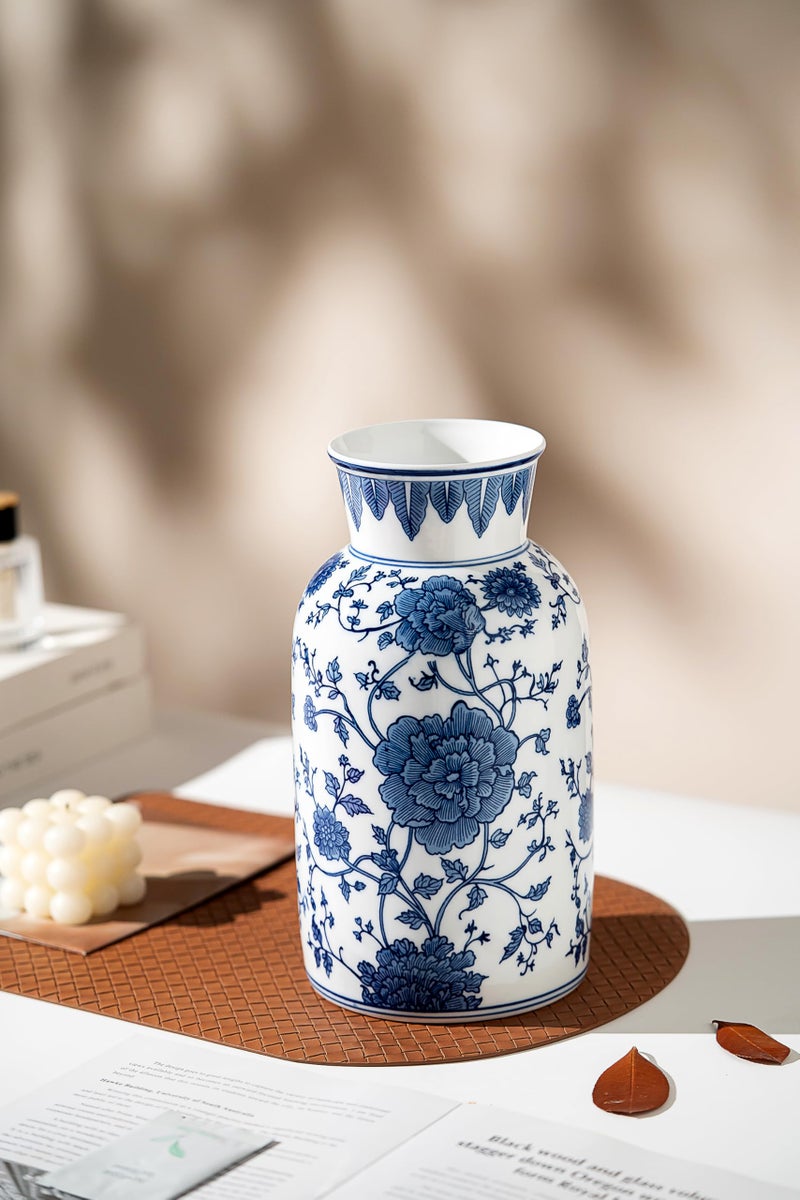 GaLouRo Modern Blue and White Porcelain Vase - Chinoiserie Ginger Jar for Home Decor, Floral Arrangement, 11-Inch Height Handcrafted Ceramic Vase - Image 2