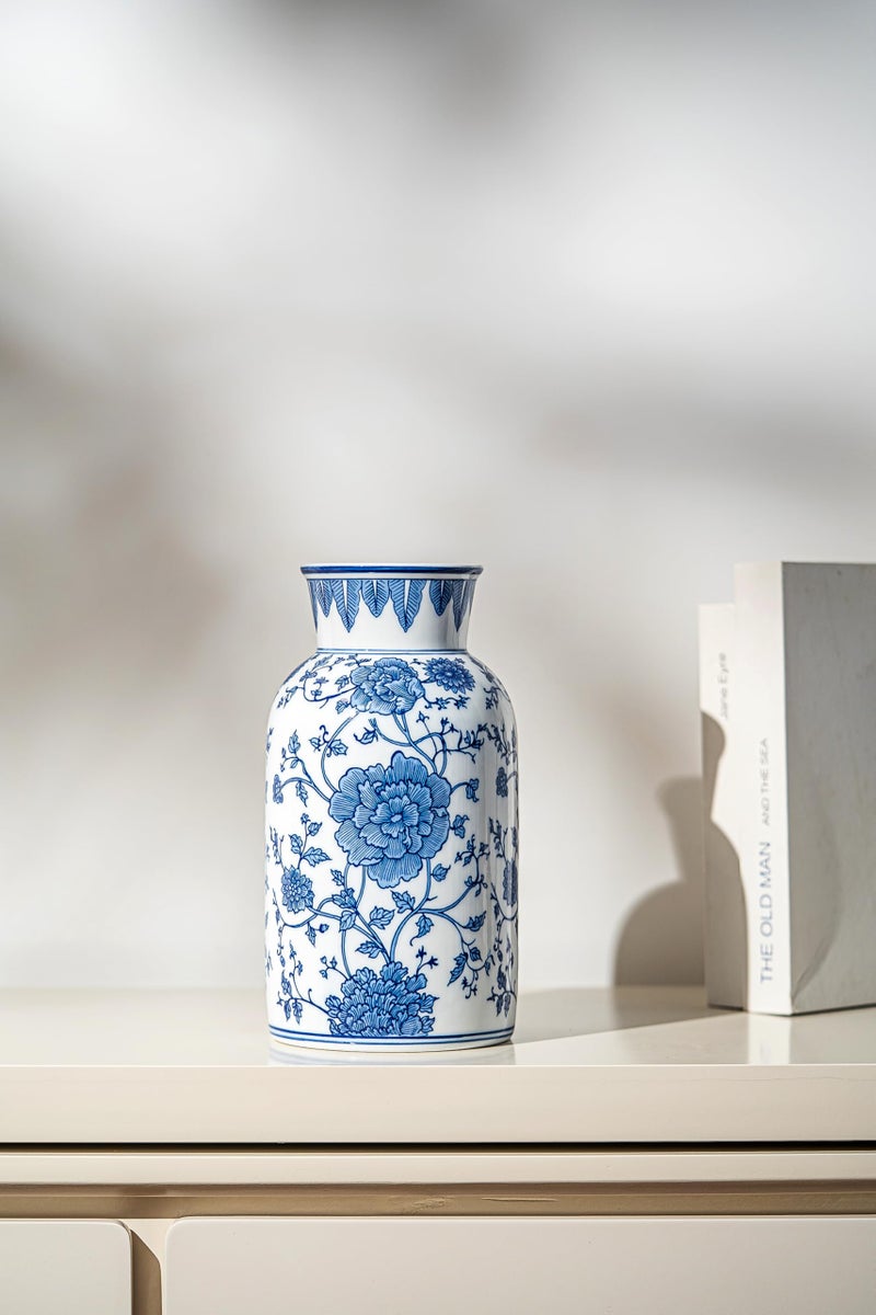 GaLouRo Modern Blue and White Porcelain Vase - Chinoiserie Ginger Jar for Home Decor, Floral Arrangement, 11-Inch Height Handcrafted Ceramic Vase - Image 5